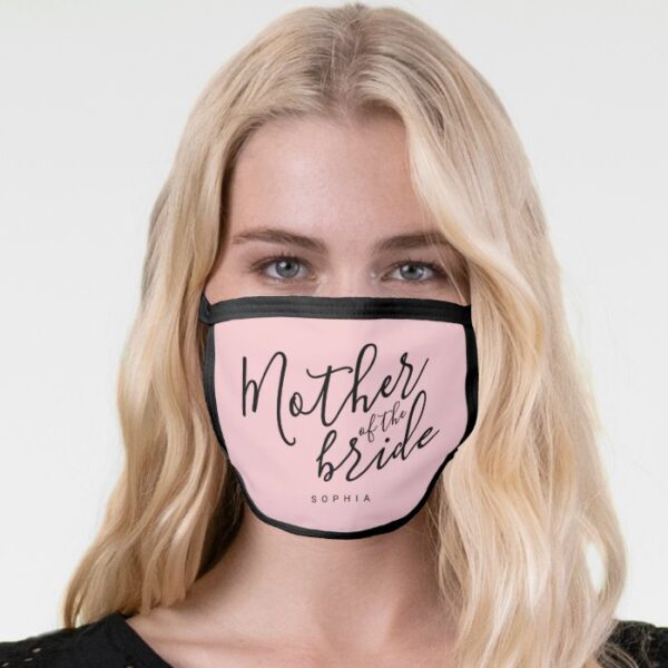 Personalized name black white mother of the bride face mask