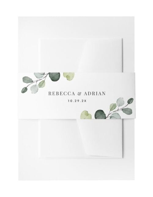 Personalized Names Eucalyptus Greenery Wedding Invitation Belly Band