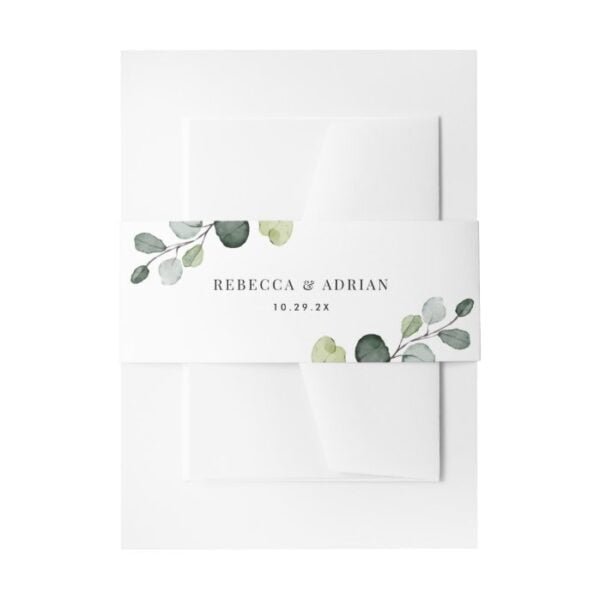 Personalized Names Eucalyptus Greenery Wedding Invitation Belly Band