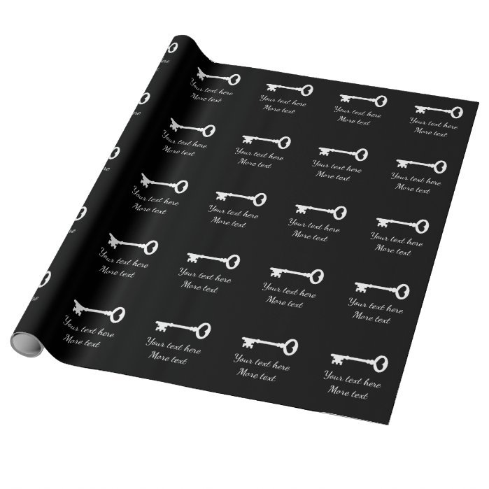 Personalized old vintage skeleton key black white wrapping paper