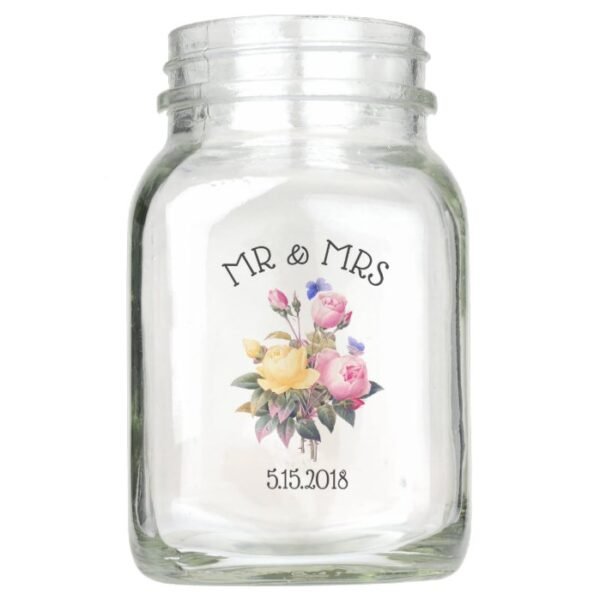PERSONALIZED Pink Roses Mason Jar Glass Vase Mug