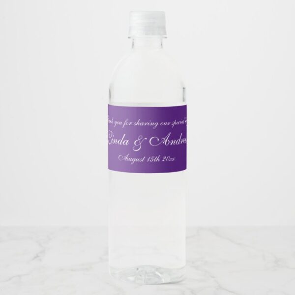 Personalized purple two heart wedding party favor water bottle label