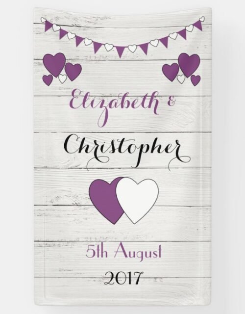 Personalized rustic Wedding Backdrop Purple Banner