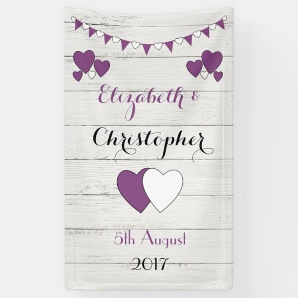 Personalized rustic Wedding Backdrop Purple Banner