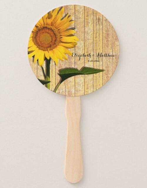 Personalized Sunflower And Wood Floral Wedding Hand Fan