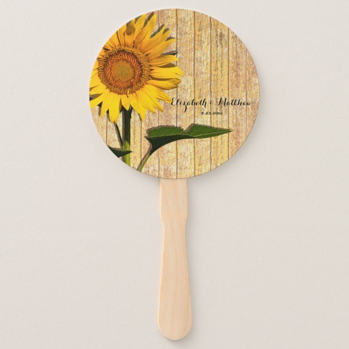 Personalized Sunflower And Wood Floral Wedding Hand Fan