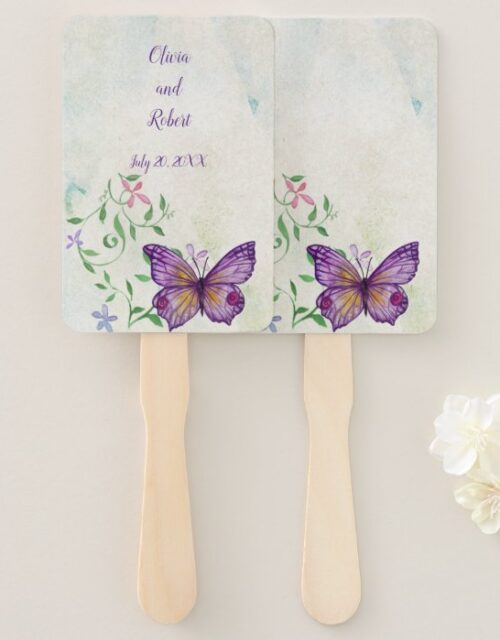 Personalized watercolor purple butterfly hand fan