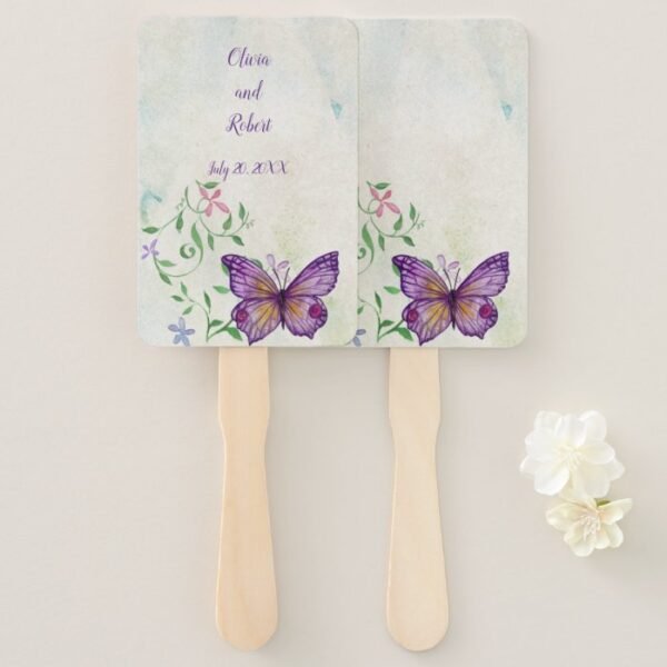 Personalized watercolor purple butterfly hand fan