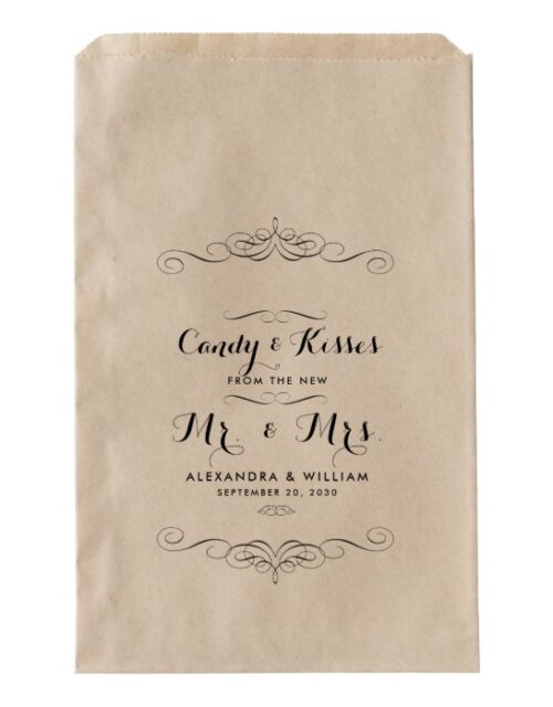 Personalized Wedding Candy Bar Buffet or Popcorn Favor Bag