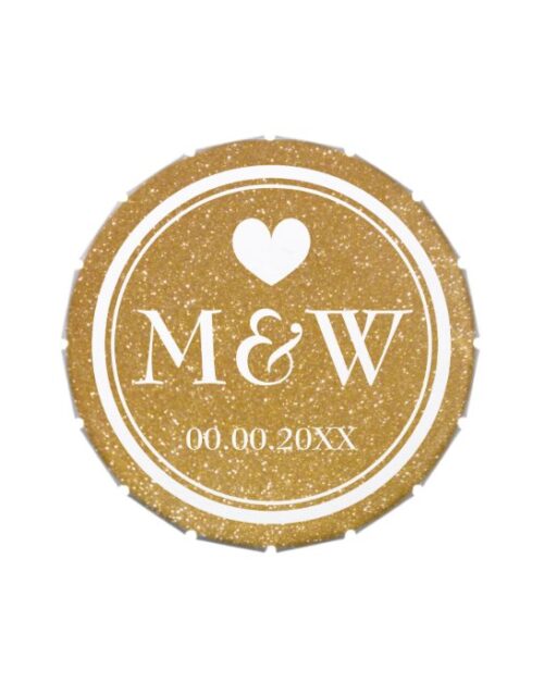 Personalized wedding favor gold glitter heart candy tin