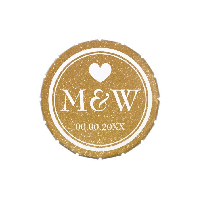 Personalized wedding favor gold glitter heart candy tin