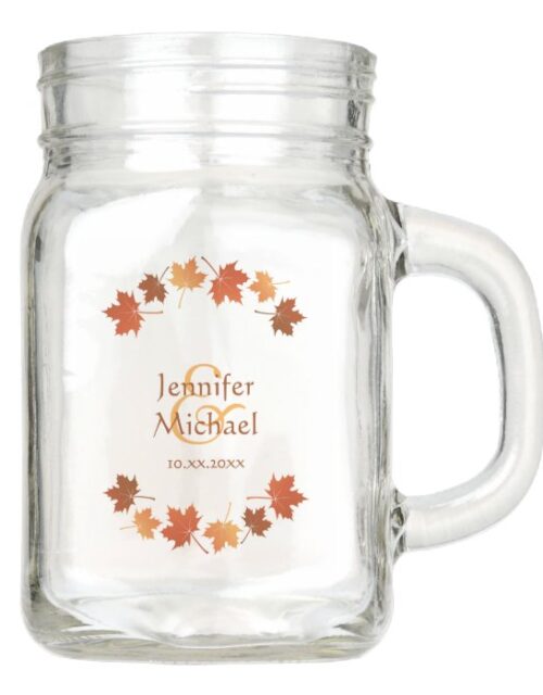 personalized wedding mason jar mug maple leaves