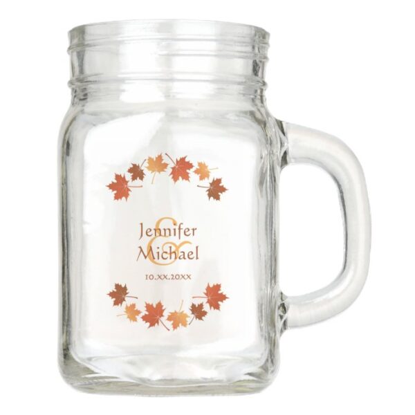personalized wedding mason jar mug maple leaves
