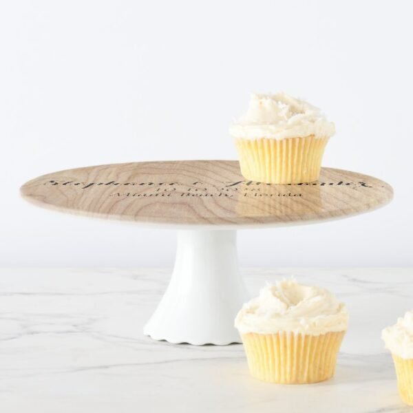 Personalized Woodgrain Wood Print Rustic Wedding Cake Stand