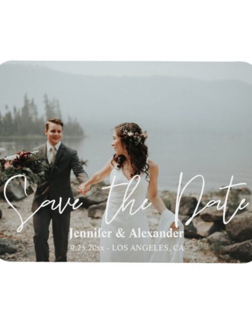 Photo & Handwriting Typography Save the Date H Magnet