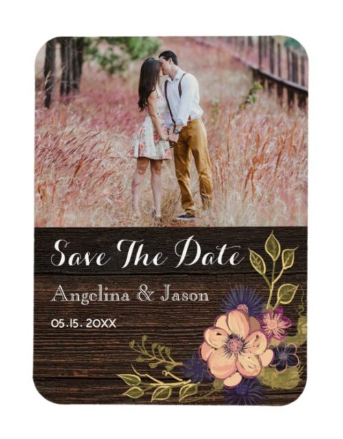 Photo Wedding Save The Date Wood Flowers Magnet