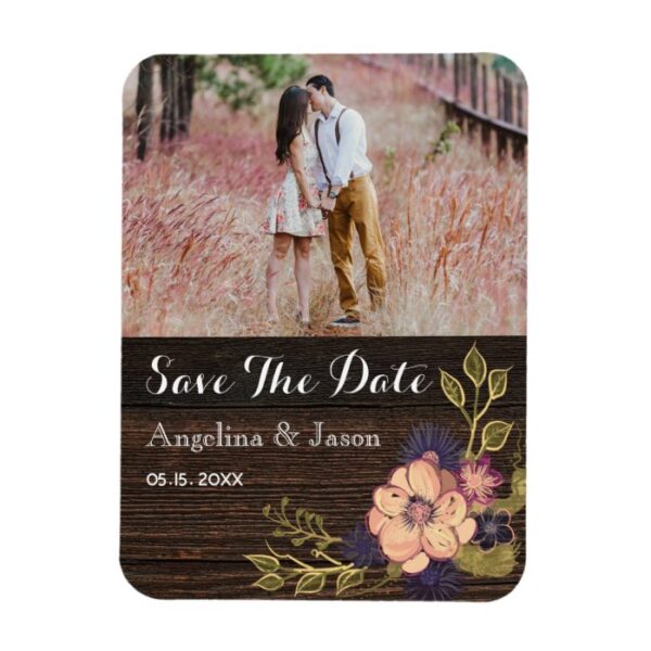 Photo Wedding Save The Date Wood Flowers Magnet