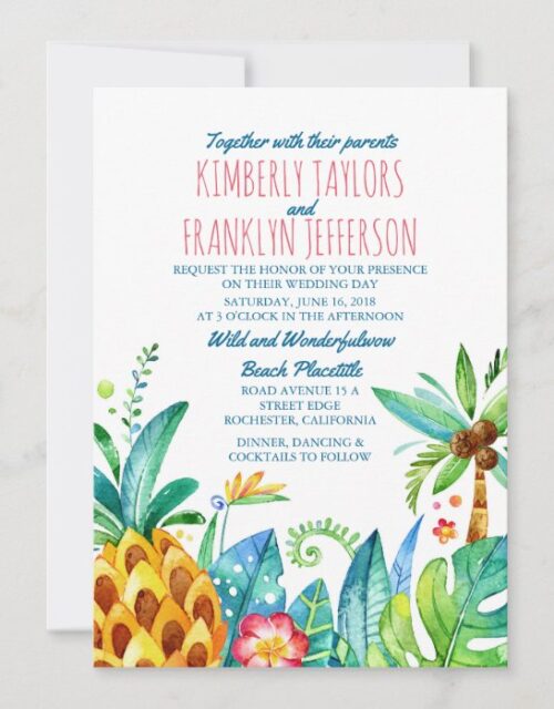pineapple beach palms tropical wedding invitation