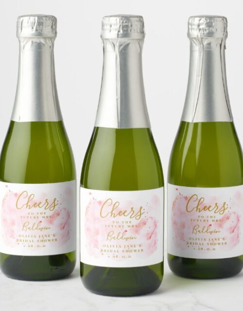Pink And Gold Mini Champagne Label, Bridal Shower Champagne Label