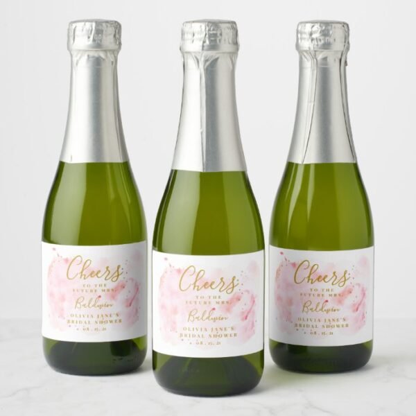 Pink And Gold Mini Champagne Label, Bridal Shower Champagne Label