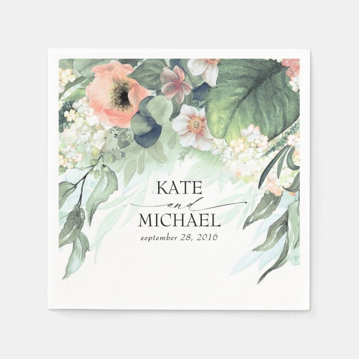 Pink and Peach Floral Dreamy Garden Wedding Napkins