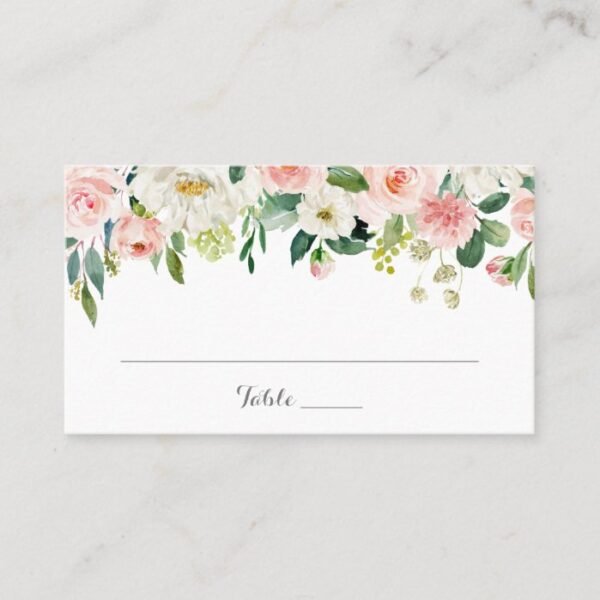 Pink and White Flower Wedding Flat Place Card