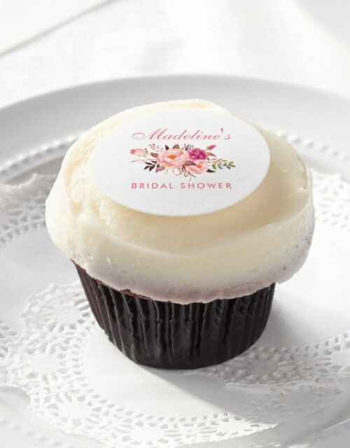 Pink Blush Floral Bridal Shower P Edible Frosting Rounds