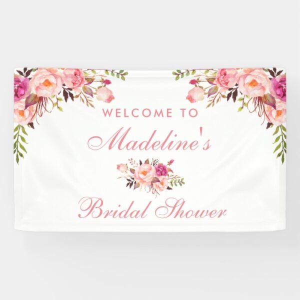 Pink Blush Floral Bridal Shower Welcome Banner