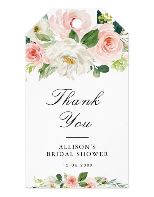 Pink blush watercolor floral bridal shower gift tags