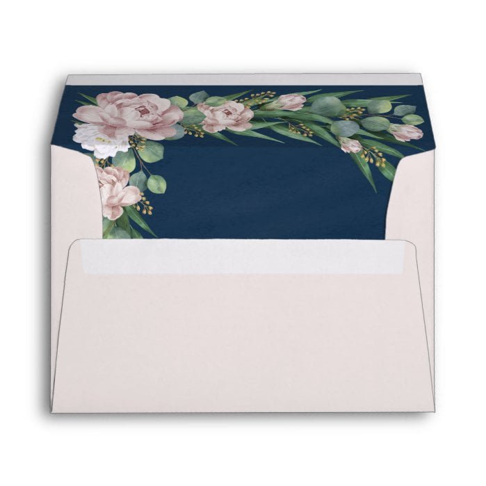 Pink Dusty Rose Eucalyptus Greenery Gold Wedding Envelope