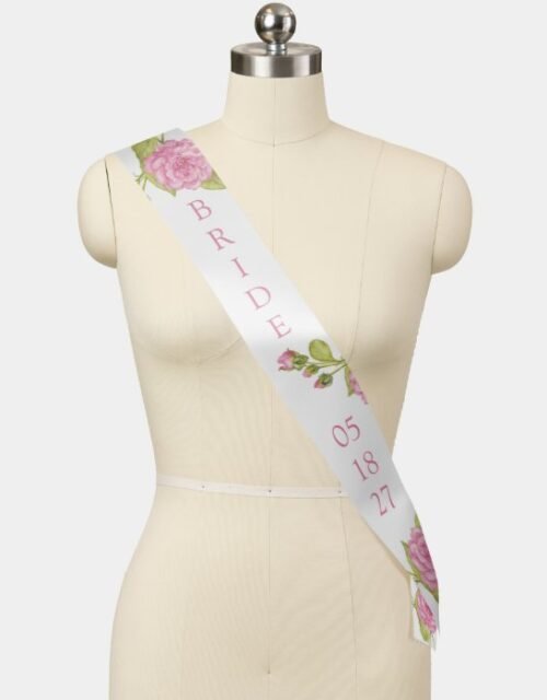 Pink Floral Bride and Wedding Date Sash