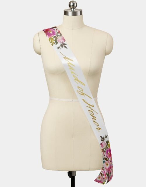 Pink Floral Maid of Honor Sash