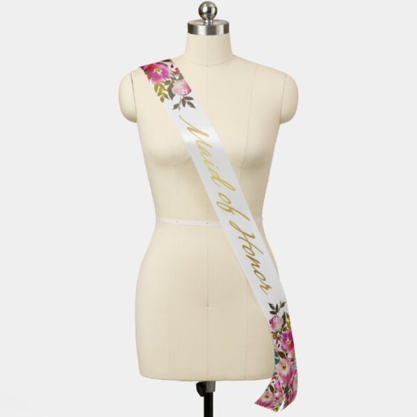 Pink Floral Maid of Honor Sash