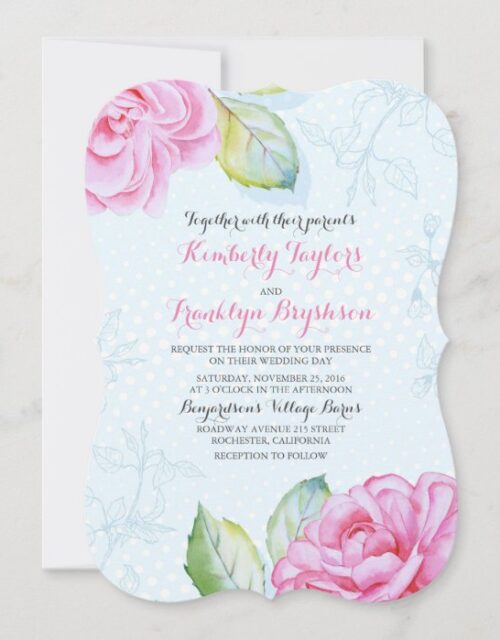 Pink Flowers Elegant Vintage Wedding Invitation