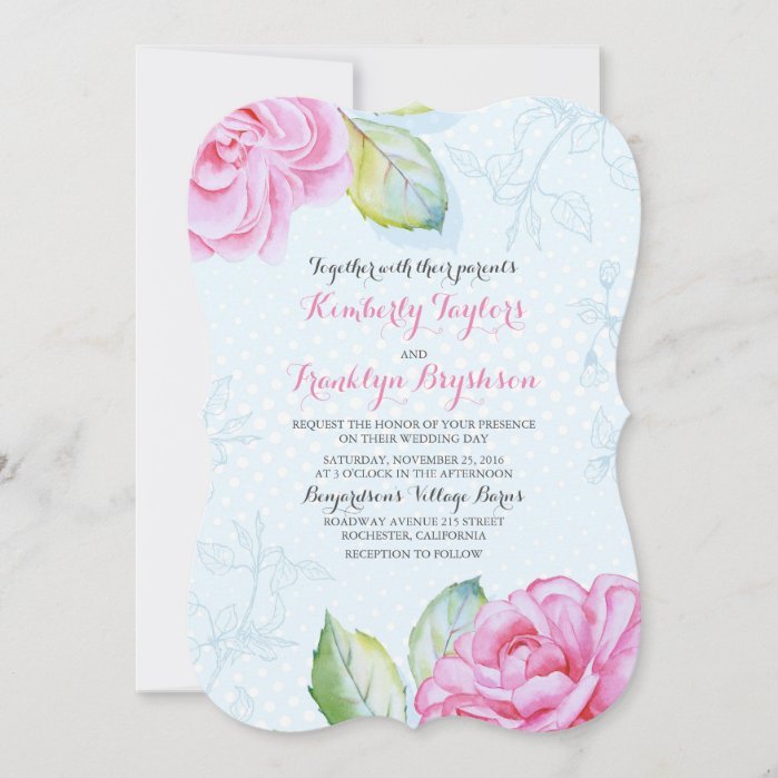 Pink Flowers Elegant Vintage Wedding Invitation