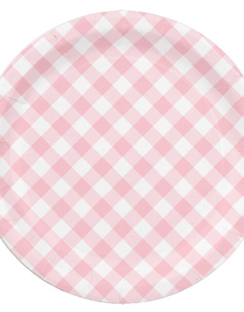 Pink Gingham Country Wedding Paper Plate