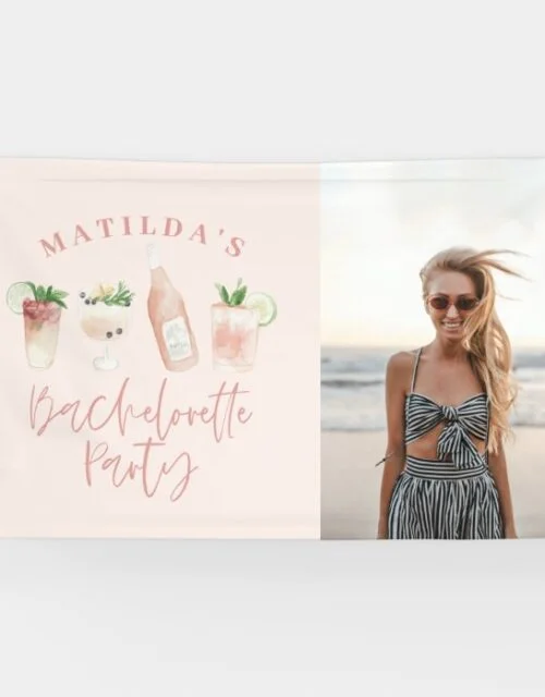 Pink girly modern drink bachelorette party photo banner