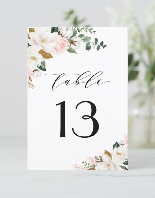 Pink Gold and White Magnolia Wedding Table Numbers