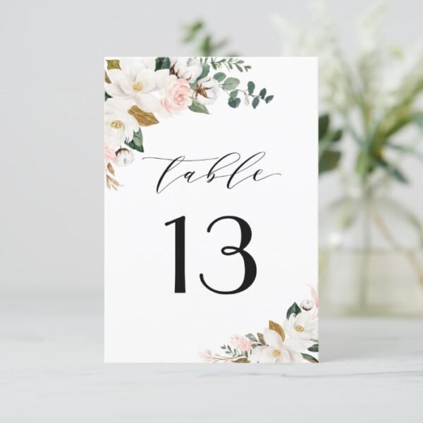 Pink Gold and White Magnolia Wedding Table Numbers