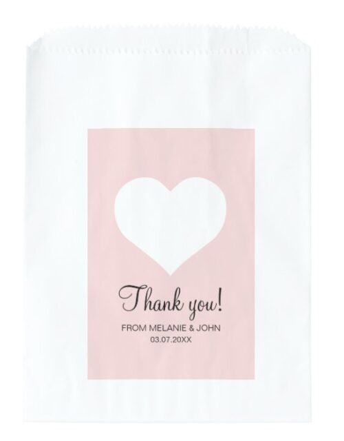 Pink pastel elegant white heart wedding thank you favor bag