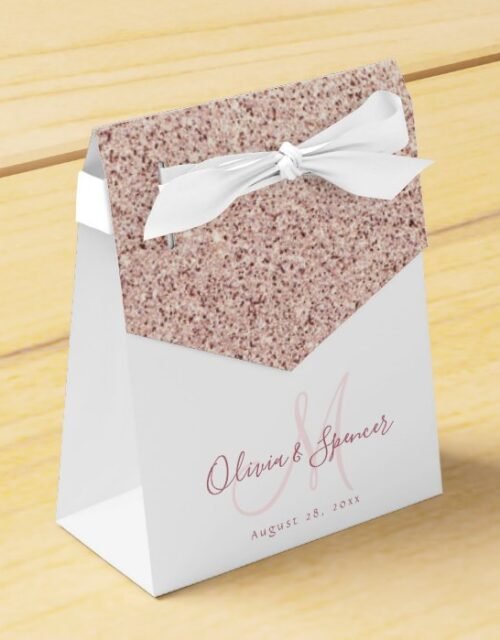 Pink Rose Gold Glitter & Sparkle Monogram Wedding Favor Box