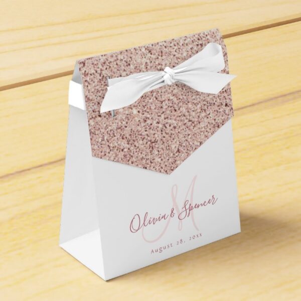 Pink Rose Gold Glitter & Sparkle Monogram Wedding Favor Box