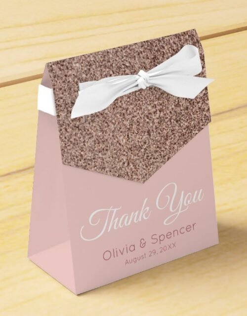 Pink Rose Gold Glitter Wedding Monogram Thank You Favor Box