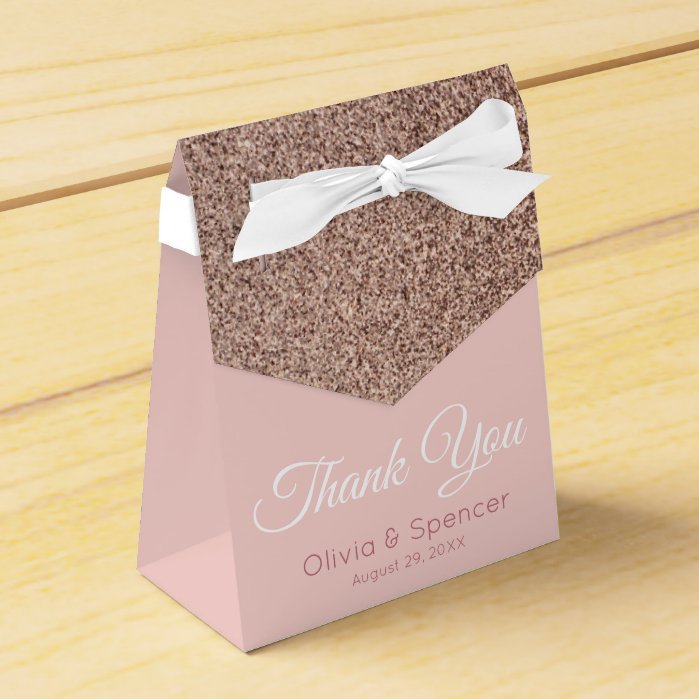 Pink Rose Gold Glitter Wedding Monogram Thank You Favor Box