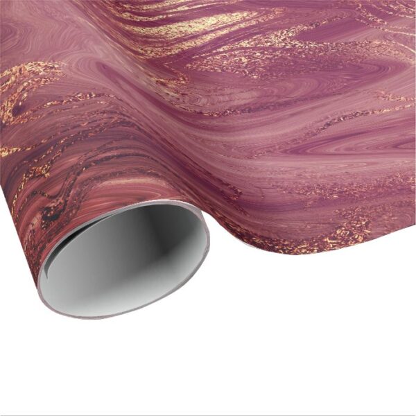 Pink Rose Gold Marble Molten Burgundy Blush Wrapping Paper