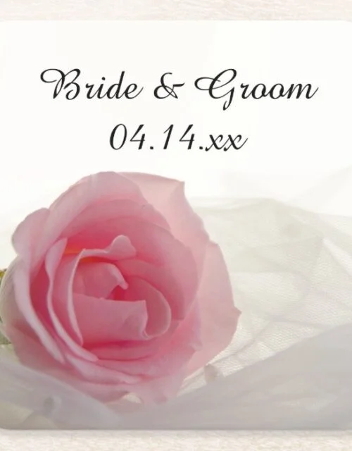 Pink Rose on White Wedding Square Paper Coaster