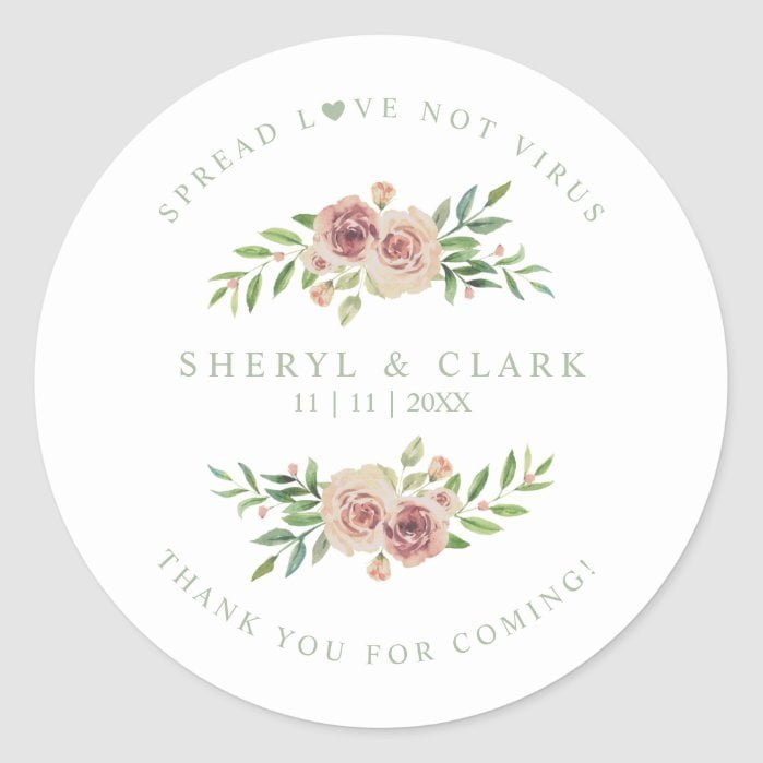 Pink Sage Custom Garland Wedding Sanitizer Classic Round Sticker
