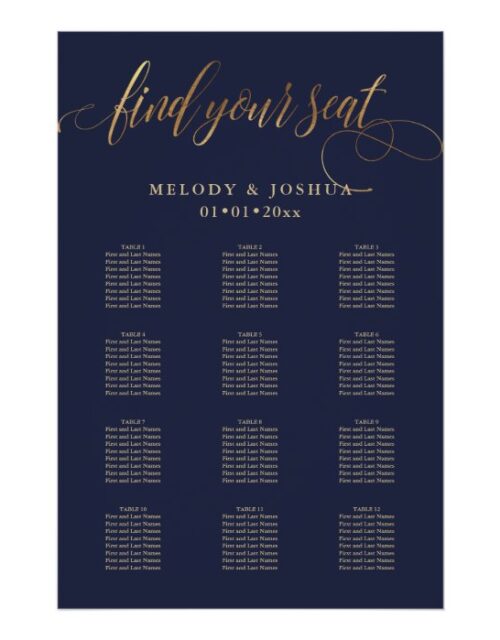 PixDezines Navy+Gold Calligraphy, Seating Chart