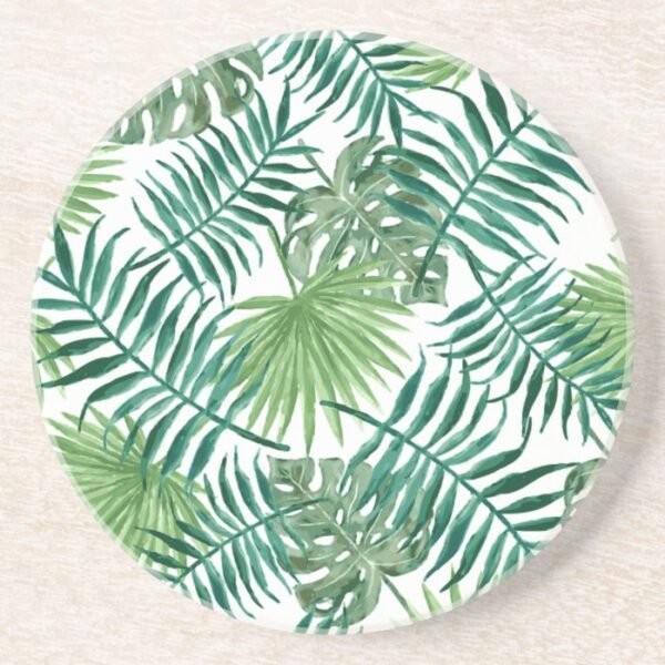 Plant Tropical Botanical Palm Leaf Drink Coaster