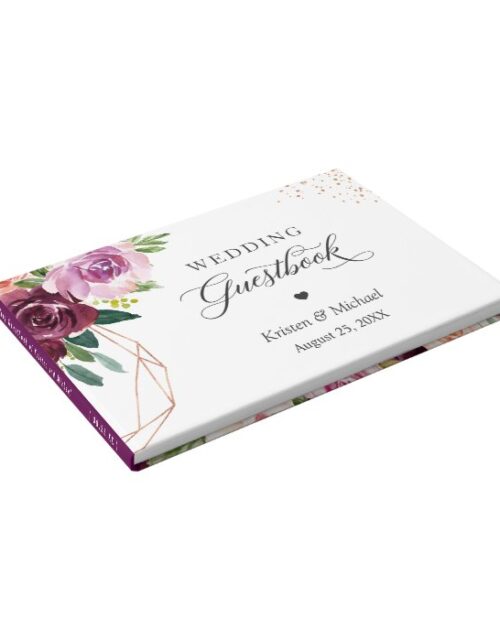 Plum Lilac Purple Floral Rose Gold Wedding Guest Book